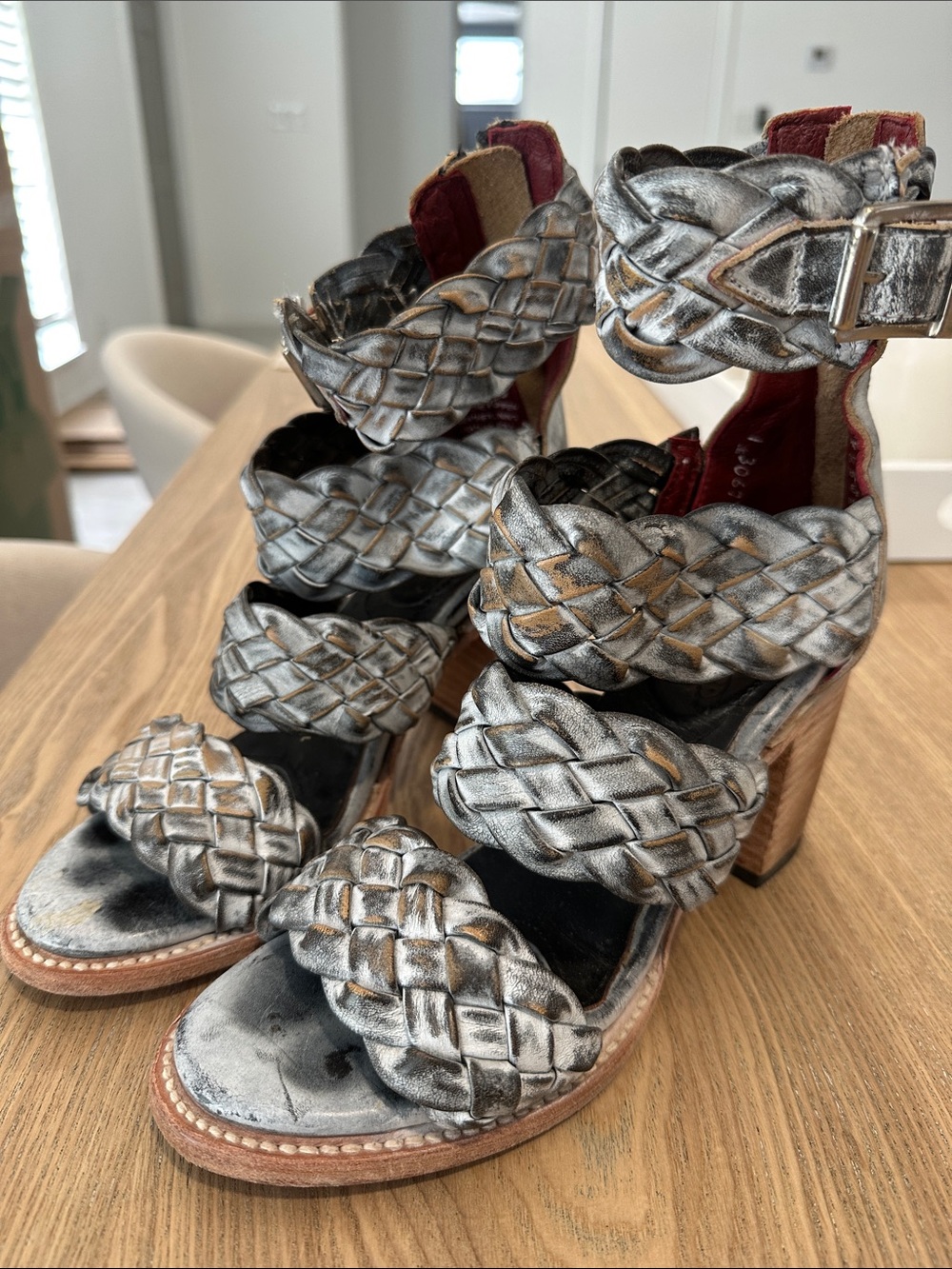 Freebird Bayou weathered gray Braided Strap High Heel Sandals